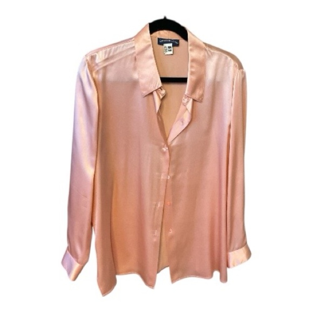 Calvin Klein Women's Light Pink Satin Button-Down Shirt